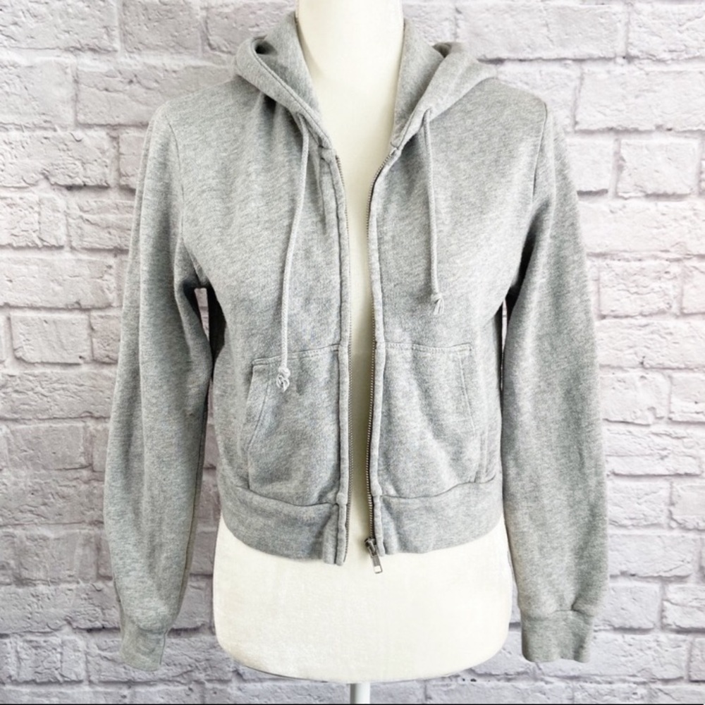 Brandy Melville Gray Crop Zip-Up Hoodie